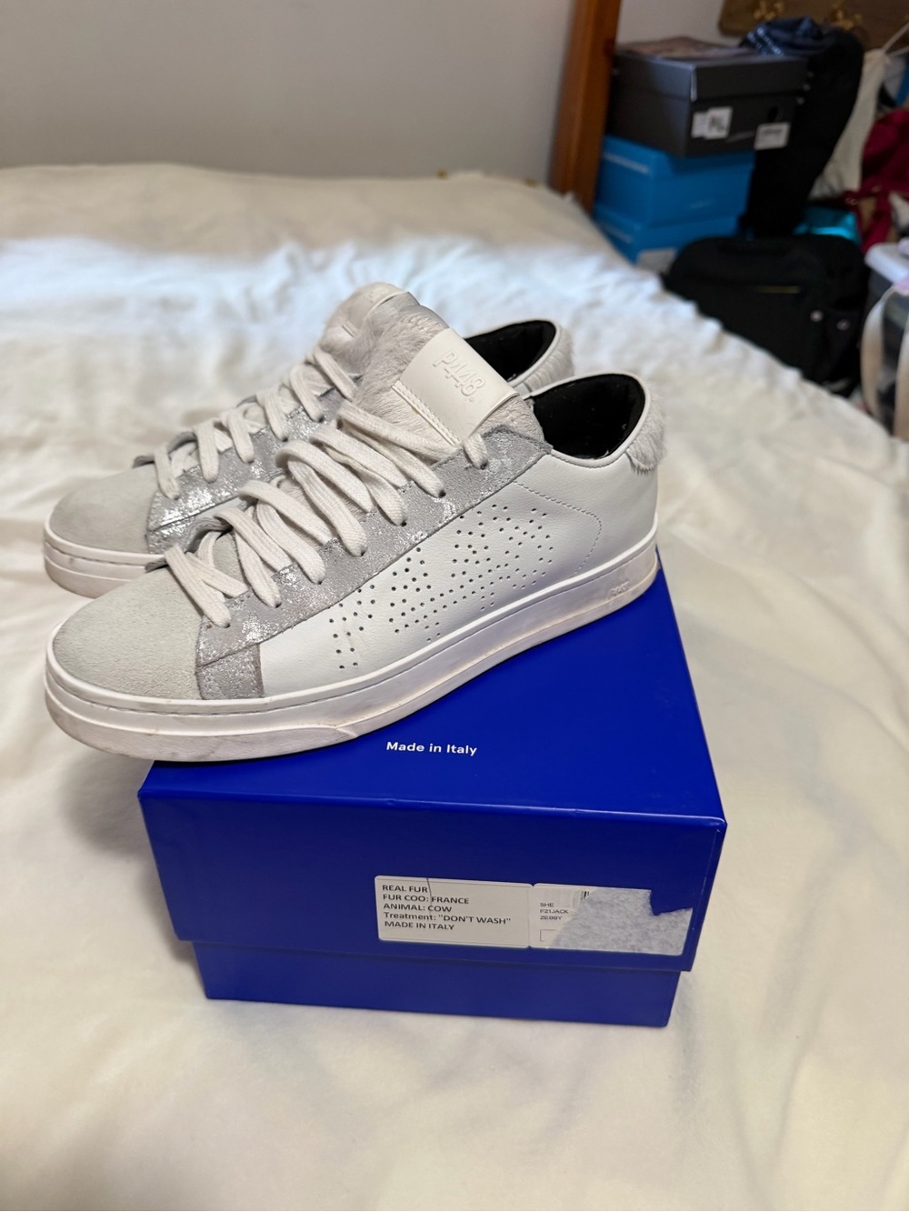 P448 Real Fur Jack Zebby White Low-Top Sneakers Women’s Women’s 37/7